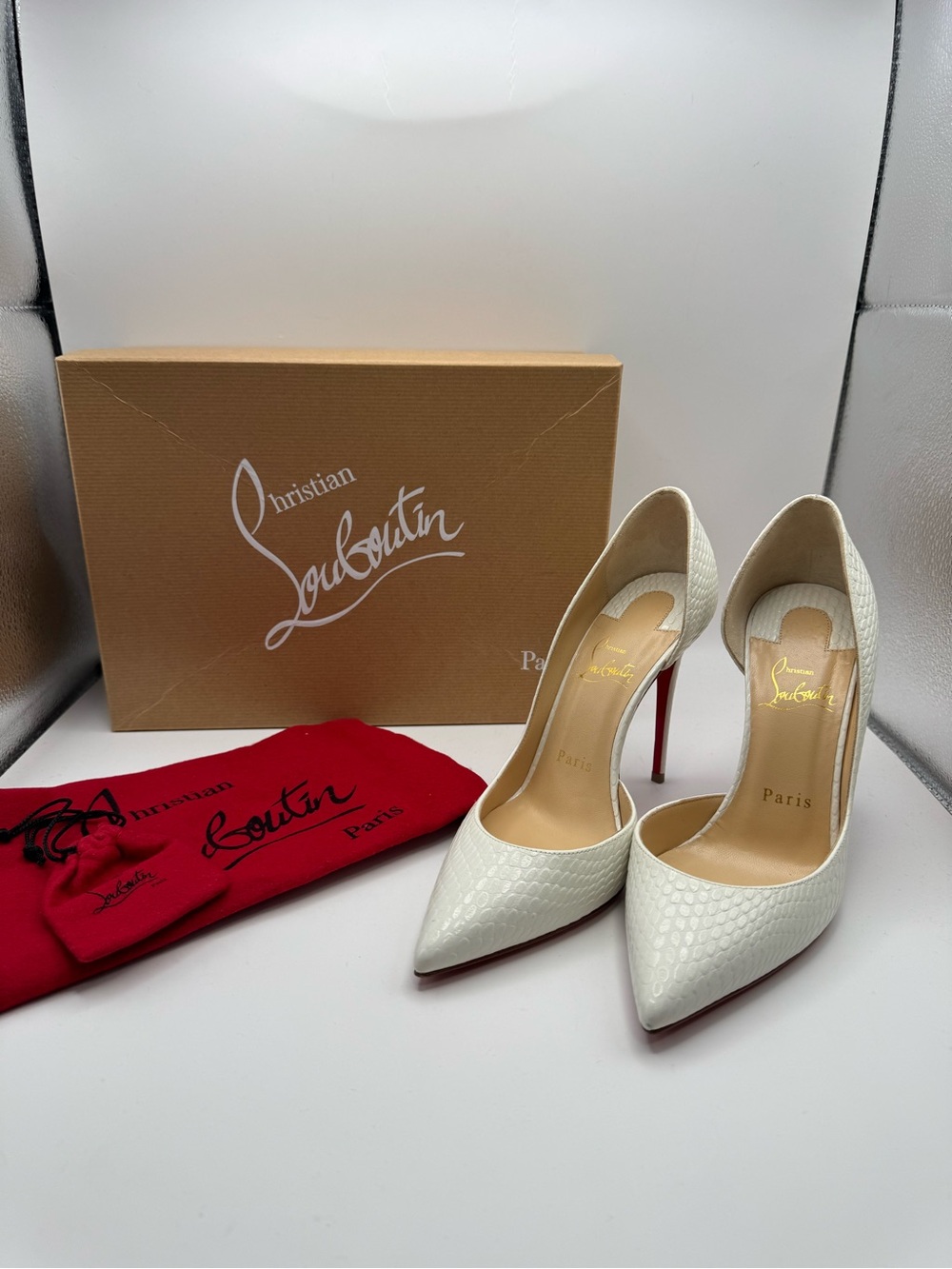 Christian Louboutin White Python D’Orsay Pumps Heels Size 36